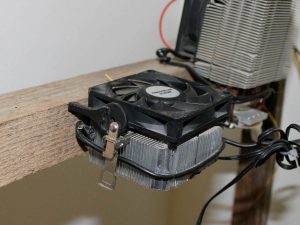 CPU cooler, attached to the wooden frame